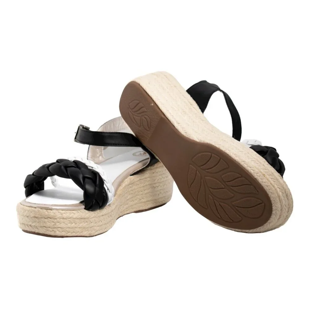 Handcrafted Black & White Braided Espadrille Wedge Sandal